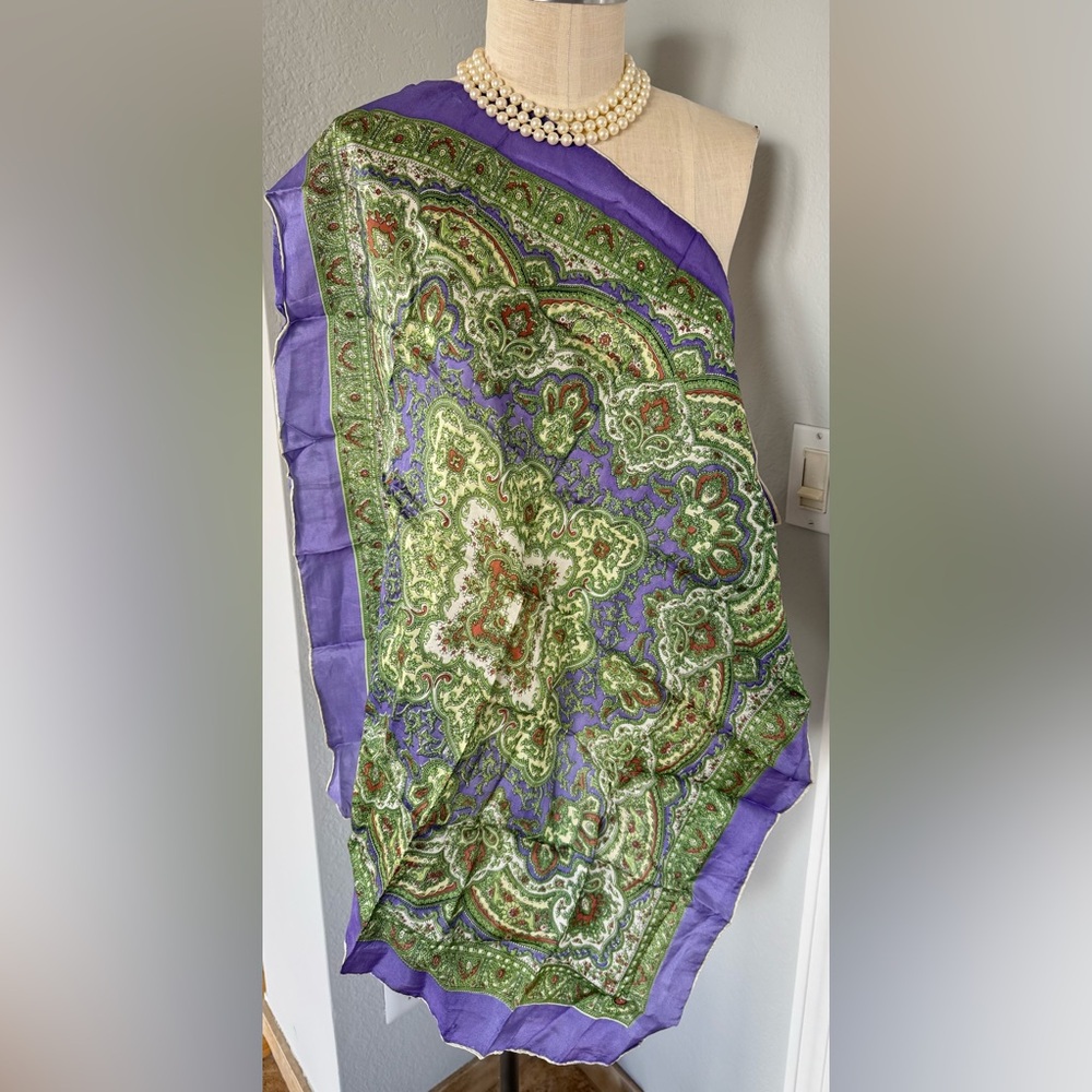 Purple Green Print Scarf 30” square